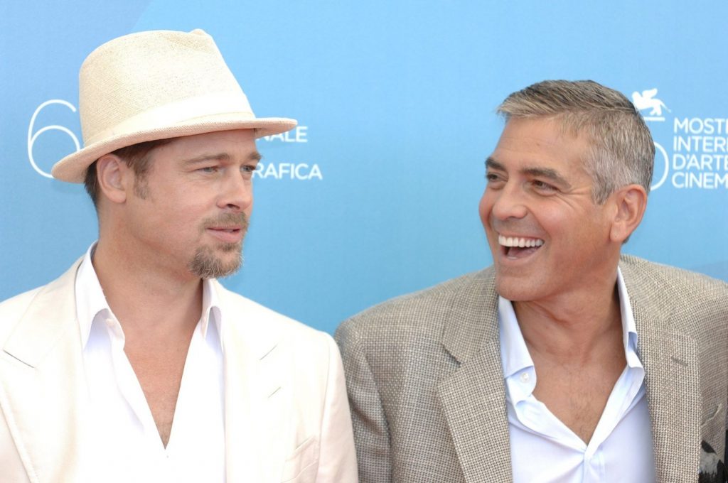 D 89795-08 Brad Pitt and George Clooney. . American actors Brad Pitt (left) and George Clooney, pictured attending a photocall for 'Burn After Reading' at the 65th Venice International Film Festival 2008 in Venice, Italy, 27/08/2008., Image: 222283177, License: Rights-managed, Restrictions: , Model Release: no, Credit line: Profimedia, TEMP Camerapress
