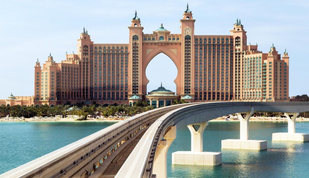 DUBAI, UAE - JANUARY 26: Atlantis the Palm is a luxury hotel in Dubai, Monorail connects the Palm Jumeirah to the mainland. UAE circa January 2016, Image: 318833668, License: Rights-managed, Restrictions: , Model Release: no, Credit line: Profimedia, Alamy