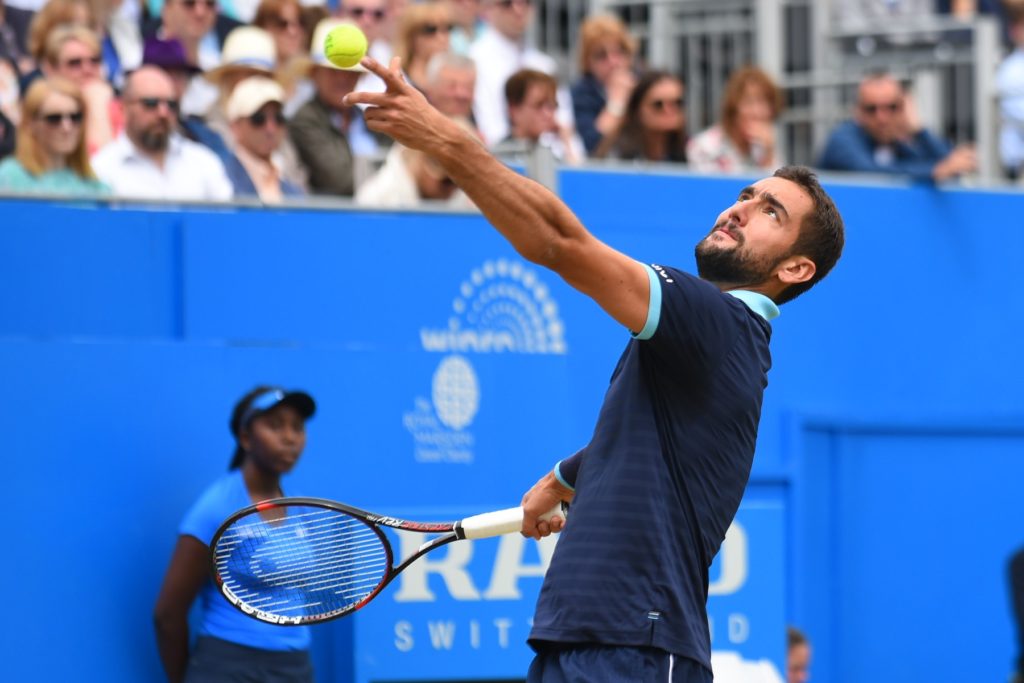 June 24, 2017 - London, England, United Kingdom - Marin Cilic of Croatia servers during the mens singles semi-final match against Gilles Muller of Luxembourg on day six of the 2017 Aegon Championships at Queens Club on June 24, 2017 in London, England., Image: 339069604, License: Rights-managed, Restrictions: * France Rights OUT *, Model Release: no, Credit line: Profimedia, Zuma Press - News