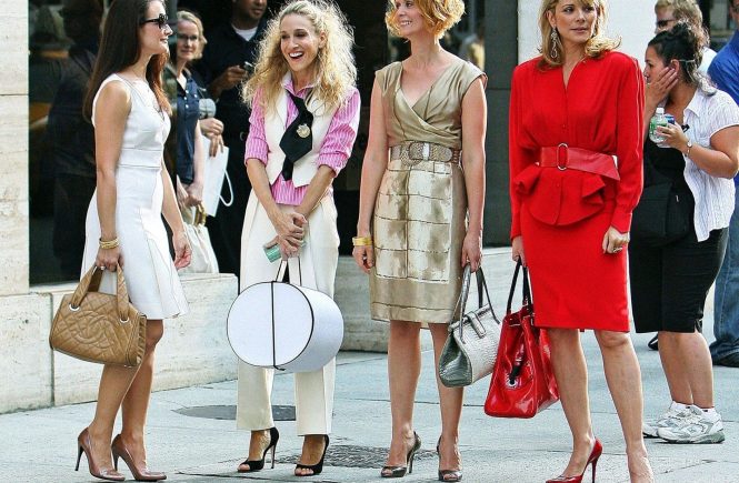 Kristin Davis, Sarah Jessica Parker Cynthia Nixon and Kim Cattrall on the set of "Sex in the City: The Movie" in New York City. Photo © FPix