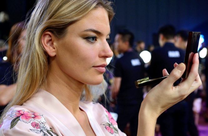 A model is getting prepared in Backstage ahead of the Victoria's Secret Fashion Show at the Mercedes-Benz Arena Shanghai in Shanghai, China on November 20, 2017. Photo by Aurore Marechal/ABACAPRESS.COM