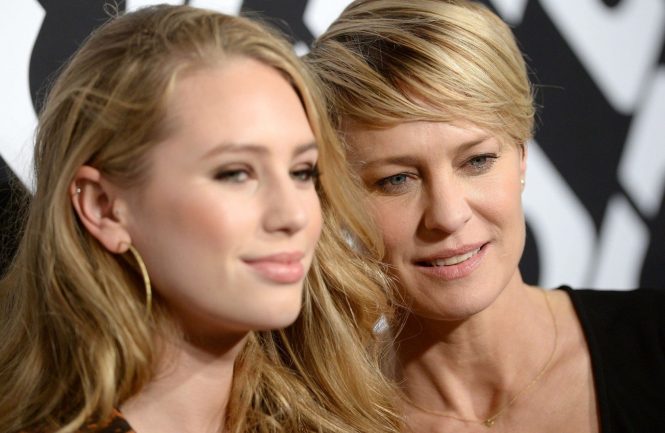 Dylan Penn and Robin Wright attend Diane Von Furstenberg's Journey of A Dress Exhibition Opening Celebration at May Company Building at LACMA West on January 10, 2014 in Los Angeles, California. Photo by Lionel Hahn/AbacaUsa.com