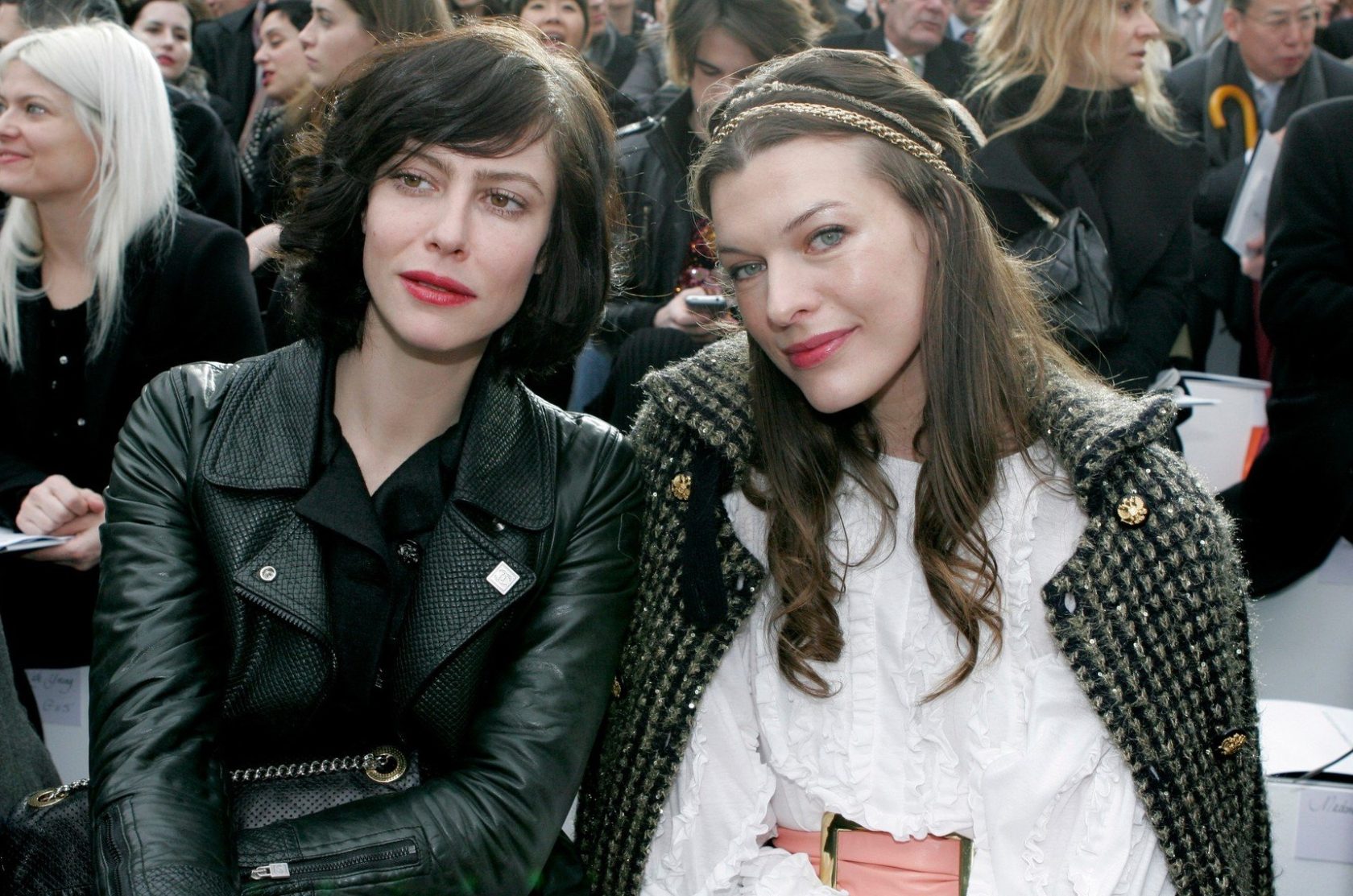 D 98445-11 Anna Mouglalis and Milla Jovovich . . Actress Anna Mouglalis and Model Milla Jovovich (right) at the Chanel Paris Autum Winter 2009/10 show as part of Paris Fashion Week, France, 10/03/2009., Image: 220298498, License: Rights-managed, Restrictions: , Model Release: no, Credit line: Profimedia, TEMP Camerapress