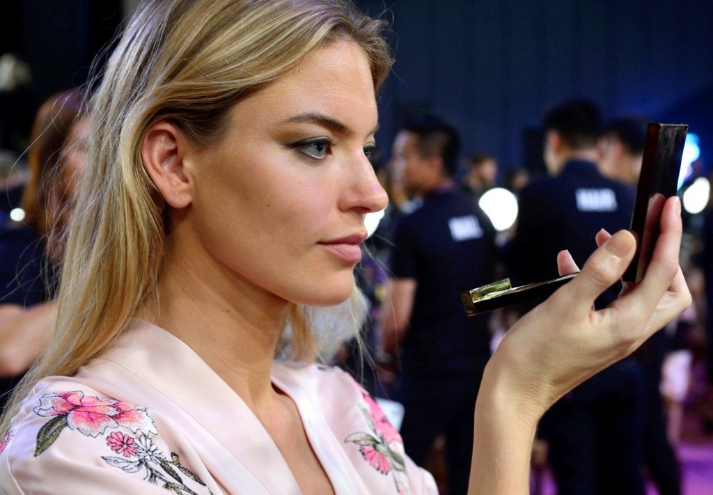 A model is getting prepared in Backstage ahead of the Victoria's Secret Fashion Show at the Mercedes-Benz Arena Shanghai in Shanghai, China on November 20, 2017. Photo by Aurore Marechal/ABACAPRESS.COM
