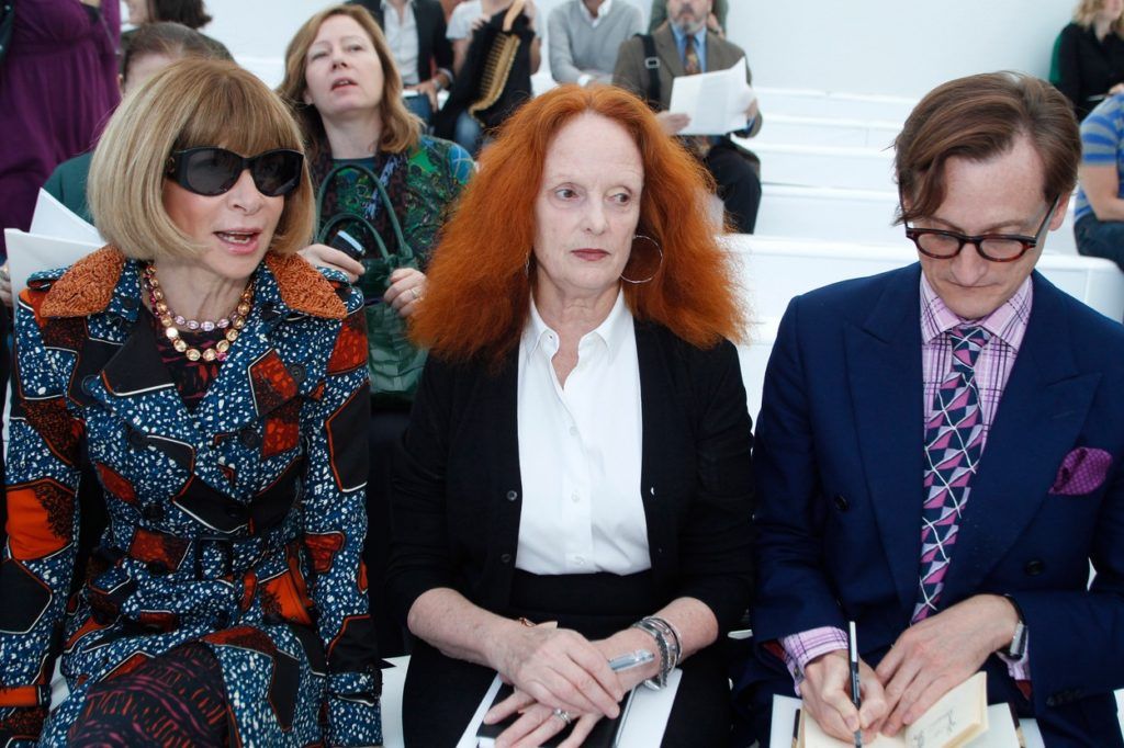 Anna Wintour (left) and Grace Coddington (centre) arriving at the Louis Vuitton Spring-Summer 2012 show for Paris Fashion Week. 10/2011, Image: 104028781, License: Rights-managed, Restrictions: , Model Release: no, Credit line: Profimedia, TEMP Camerapress