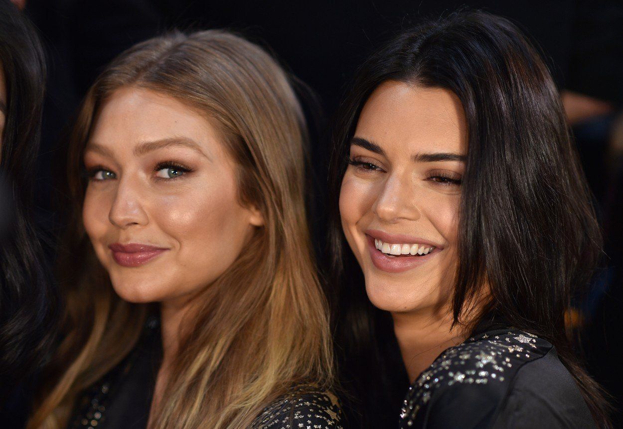 Gigi Hadid and Kendall Jenner posing backstage of the 2018 Victoria's Secret Fashion Show on November 8, 2018 in New York City, New York. Photo by Lionel Hahn/ABACAPRESS.COM