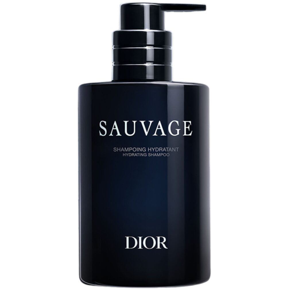 Dior Sauvage Hydrating Shampoo u tamnoplavoj bočici minimalističkog dizajna