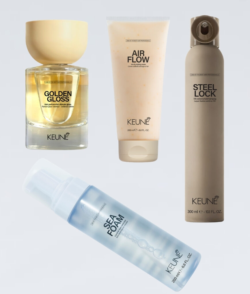 Keune Golden Gloss, Air Flow, Sea Foam i Steel Lock proizvodi za moderan styling kose