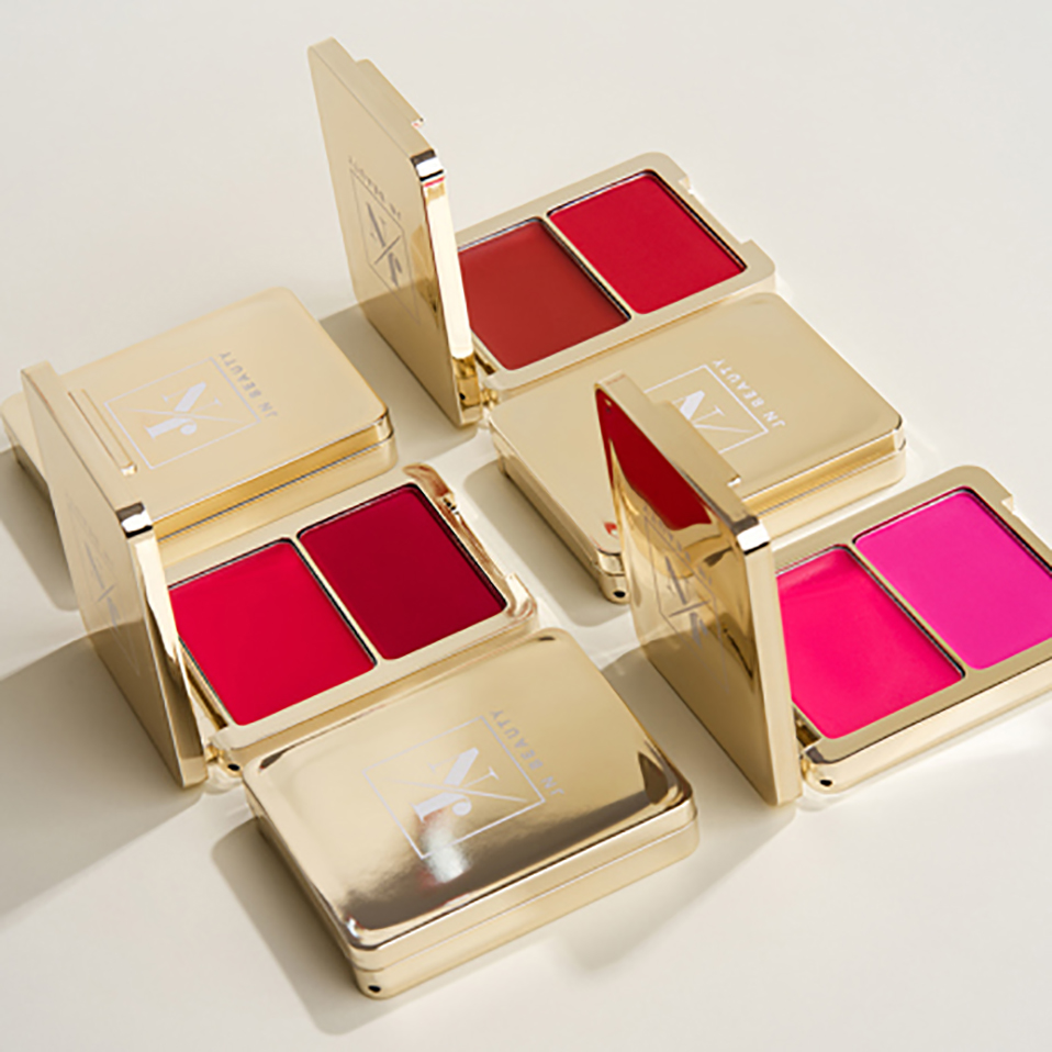 JN Beauty Cream & Powder Dual Blush rumenila u zlatnom pakiranju s ružičastim nijansama