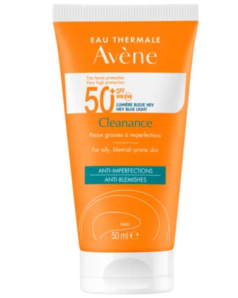 Avène Cleanance SPF50+ krema za zaštitu od sunca za masnu kožu sklonu nepravilnostima u narančastoj tubi