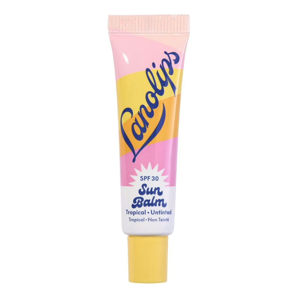 Lanolips Sun Balm SPF 30 Tropical u ružičasto-žutoj tubi, netonirani balzam za usne sa zaštitnim faktorom