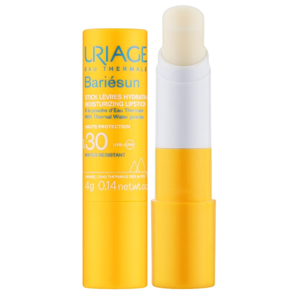 Uriage Bariésun hidratantni stik za usne SPF30 s termalnom vodom u narančastom pakiranju,